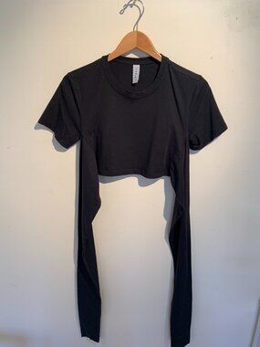 Varley Black Tie Back Crop Top Size M Pima Cotton Open Back Athletic Tee